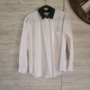 Vintage Sophisticates Pendleton White Button Fown Green Plaid Womens SZ 12 Gold